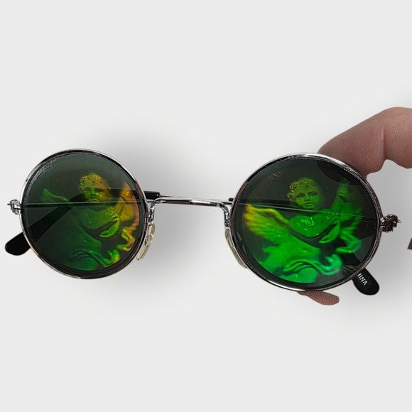 NEW 90s ROUND Charib Hologram Sunglasses, Unworn Original Vintage Glasses NOS - Picture 2 of 5